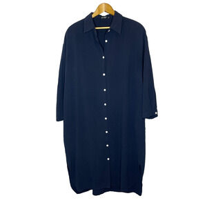 Women's XL GGUHHU Blue Cotton Button Front Midi Dress